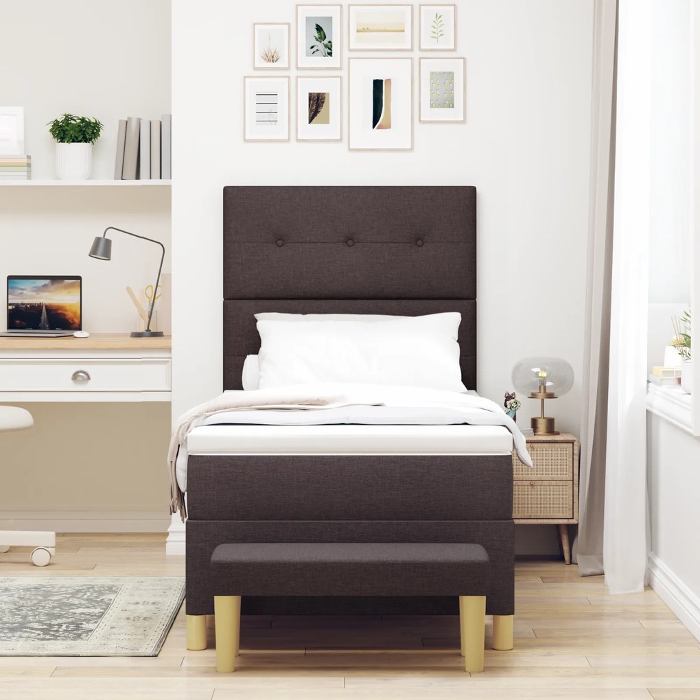 vidaXL Κρεβάτι Box Spring με στρώμα & παγκάκι Σκούρο καφέ 80x200 εκ Ύφασμα