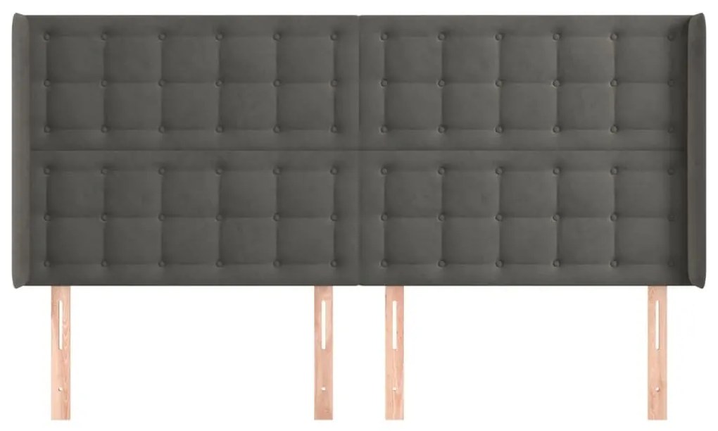 Κεφαλάρι με Πτερύγια Σκούρο Γκρι 163x16x118/128 εκ. Βελούδινο - Γκρι