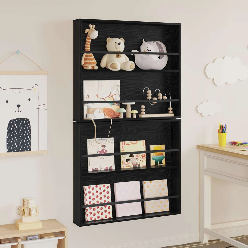 vidaXL Ράφι Περιοδικών με ράφι 2 pcs Μαύρη Οξυά 80 x 12 x 70 εκ