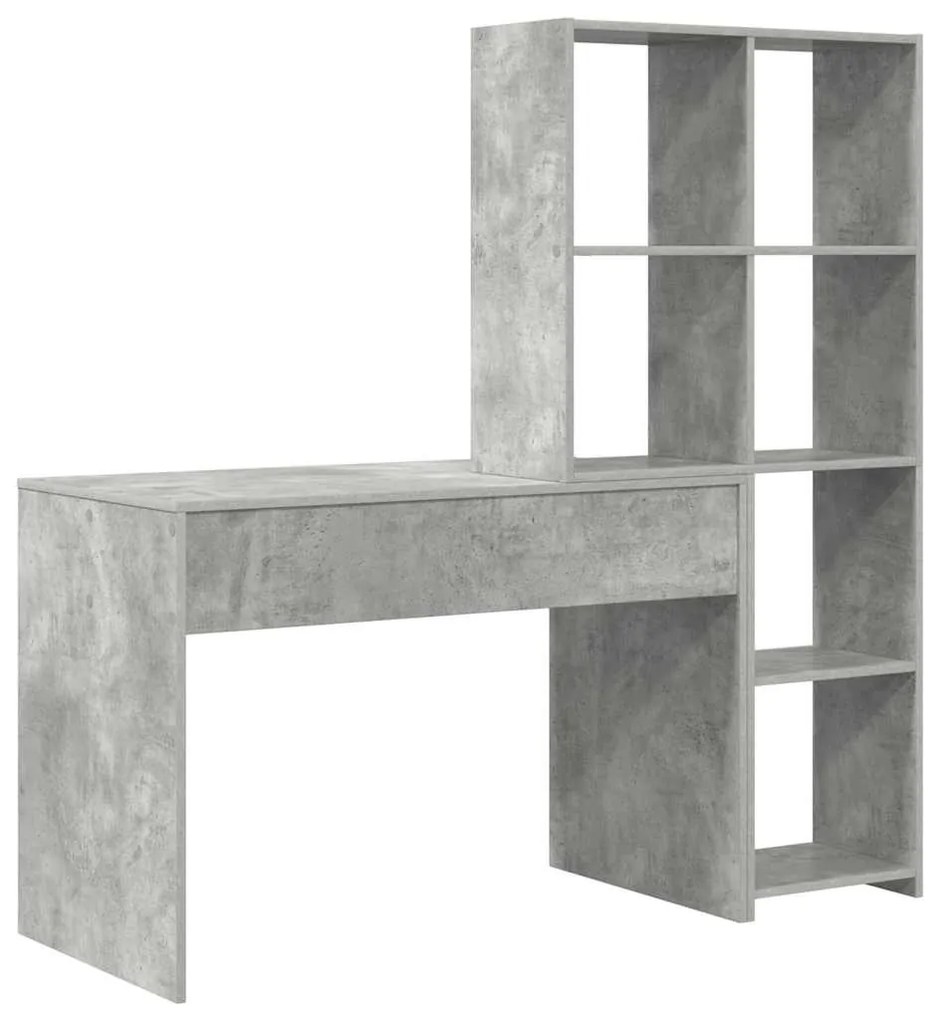 vidaXL Γραφείο με ράφι Γκρι σκυροδέματος 138.5 x 55 x 143 εκ