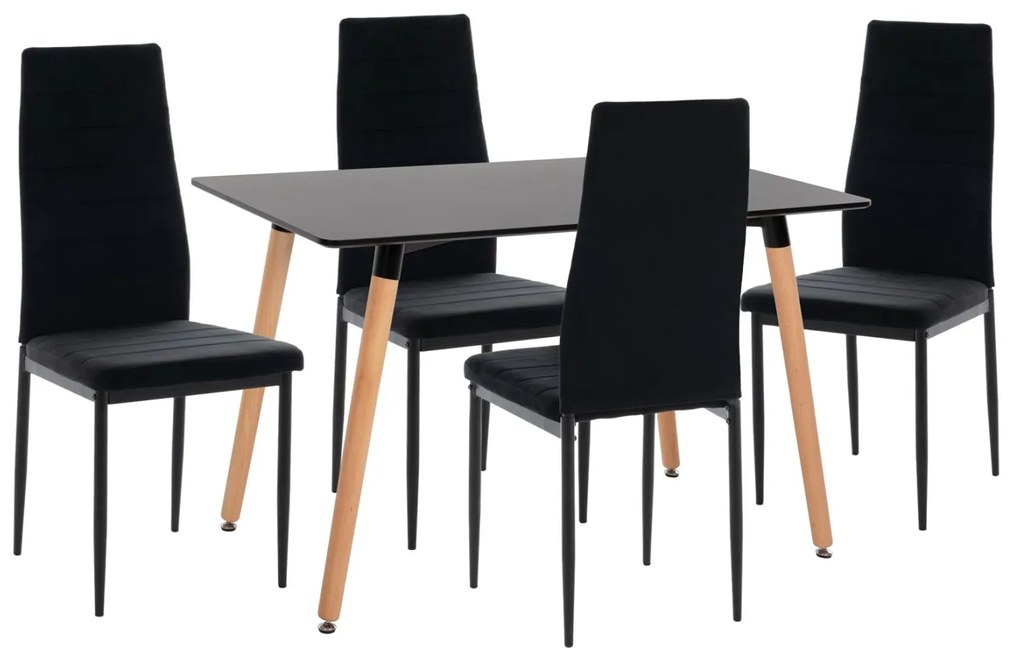 Σετ τραπεζαρίας MINIMAL C21173 5τμχ Μαύρο MDF & Καρέκλες Βελούδο Μαύρο 120x80x73 εκ.