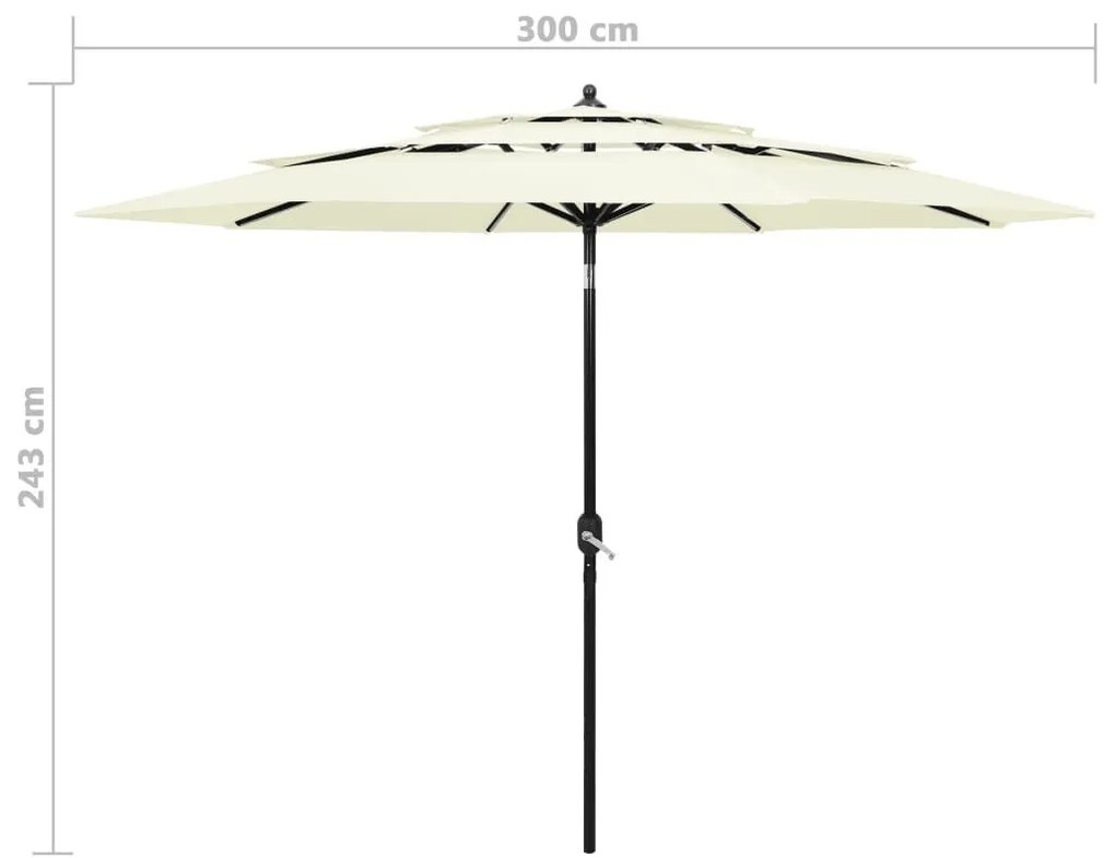 Ομπρέλα 3 Επιπέδων Λευκό της Άμμου 2,5 μ. με Ιστό Αλουμινίου - Μπεζ