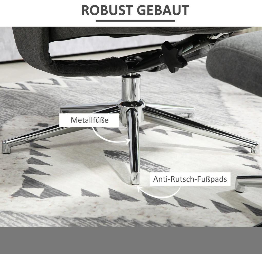 HOMCOM Πολυθρόνα Relax με υποπόδιο, ρυθμιζόμενη πλάτη, βελούδινη όψη, έως 150 kg, Ανθρακί