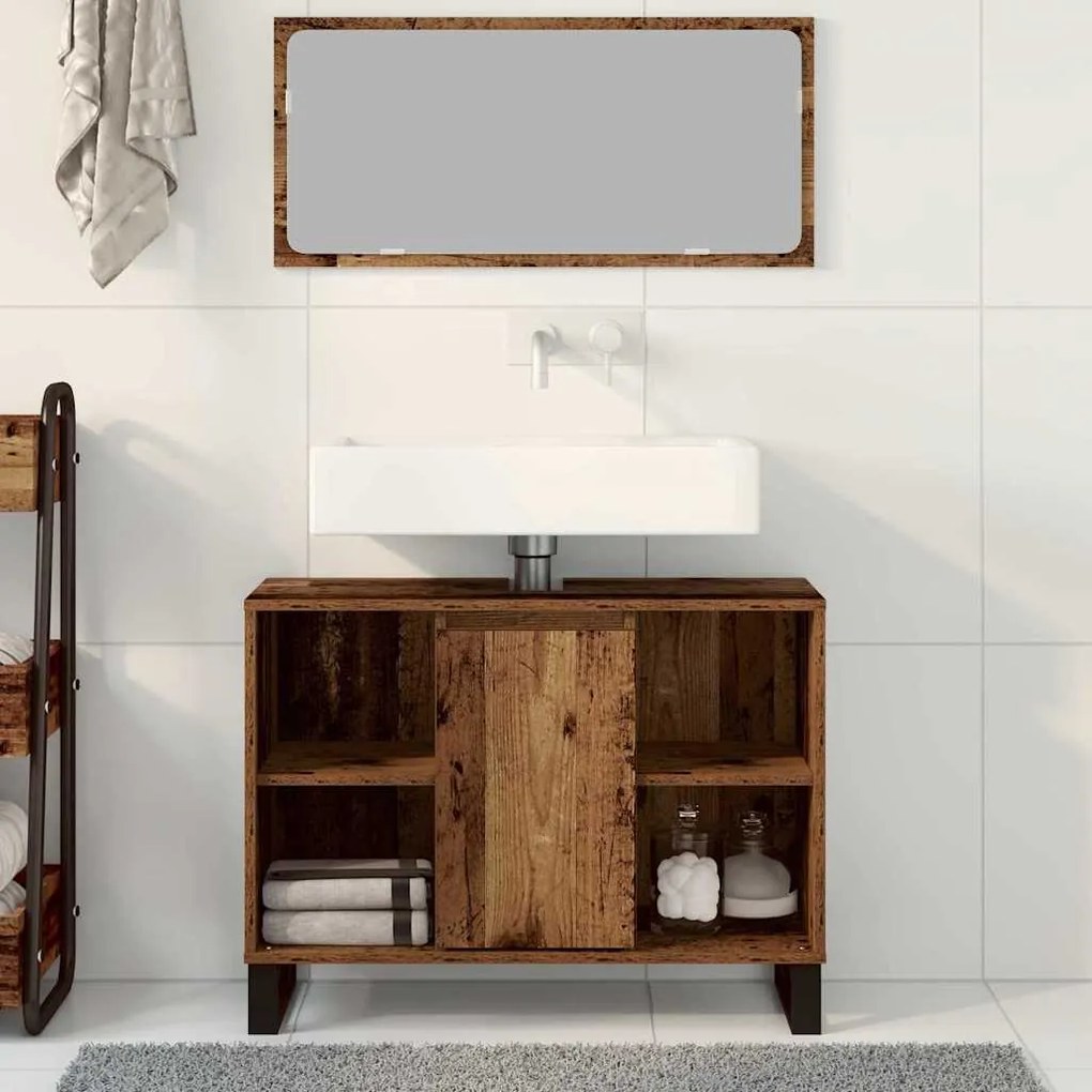 vidaXL Ντουλάπι Μπάνιου Παλαιό ξύλο 80 x 33 x 60 εκ Επεξεργασμένο ξύλο