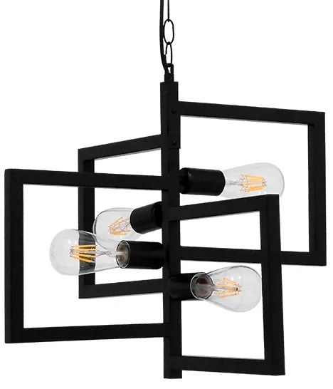 00904 GloboStar® GLOBOSTAR® LOOP 00904 Μοντέρνο Κρεμαστό Φωτιστικό Οροφής με Ντουί 4 x E27 AC 220-240V IP20 - Μαύρο - Μ52 x Π52 x Υ42cm