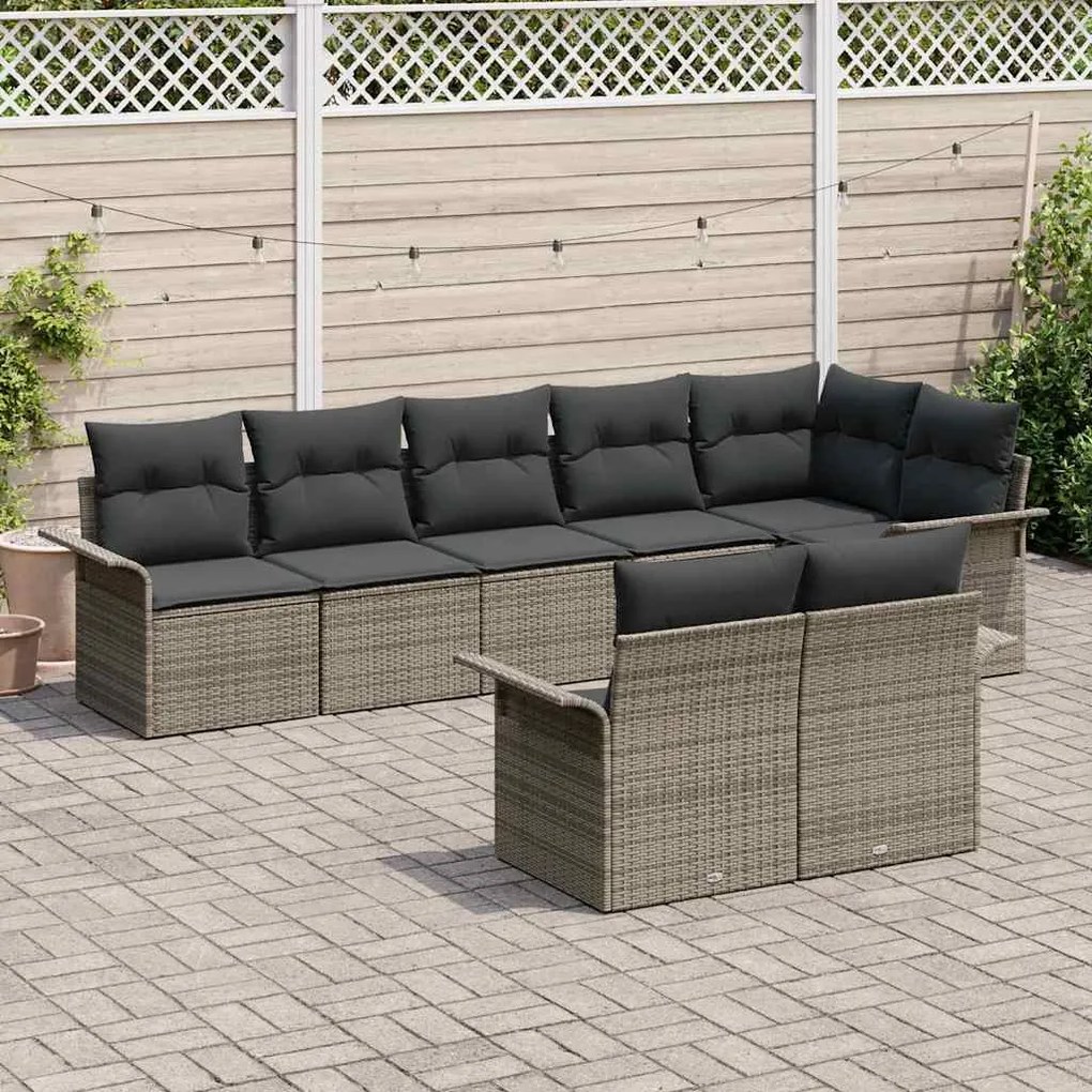 vidaXL Σετ Καναπέ Κήπου με μαξιλάρι 8 pcs Γκρι Πολυ ράταν
