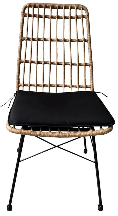 Καρέκλα Naoki pakoworld rattan σε φυσική απόχρωση με μαύρο μαξιλάρι και μεταλλικό μαύρο πόδι 45x60x83εκ