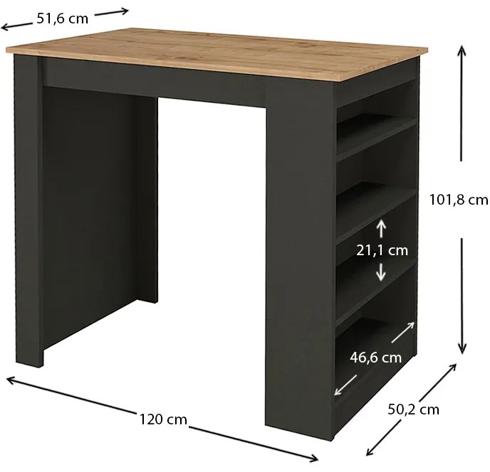 Τραπέζι μπαρ Monaco Megapap χρώμα ανθρακί - sapphire oak 120x51,6x101,8εκ.