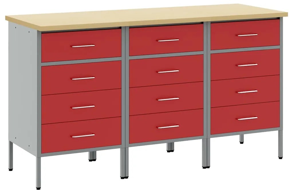 vidaXL Ντουλάπα Εργασίας 3 pcs Κόκκινο και Γκρίζο 150 x 55 x 85 εκ