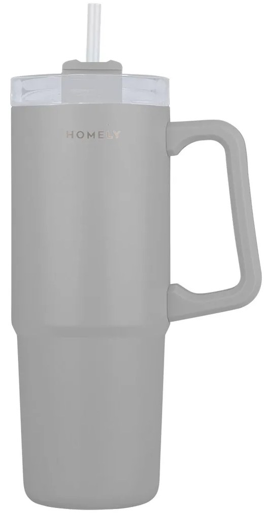 Κούπα Θερμός Με Λαβή &amp; Καλαμάκι 900ml Homely Tumbler Pebble Grey 01-34542