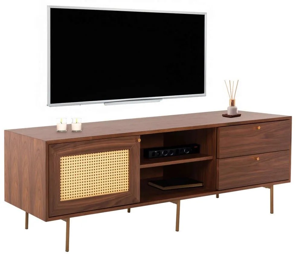 Έπιπλο Τηλεόρασης Meen HM9736 160x40x52cm Walnut-Gold Mdf, Metal