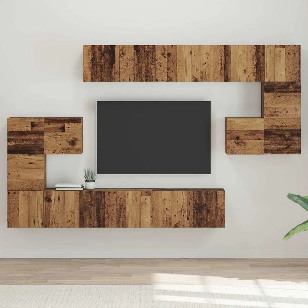 vidaXL Σετ επίπλου τηλεόρασης 10 pcs Παλαιό ξύλο 180 x 30 x 90.5 εκ