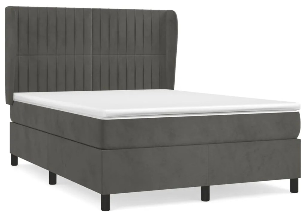 vidaXL Κρεβάτι Boxspring με Στρώμα Σκούρο Γκρι 140x200 εκ. Βελούδινο