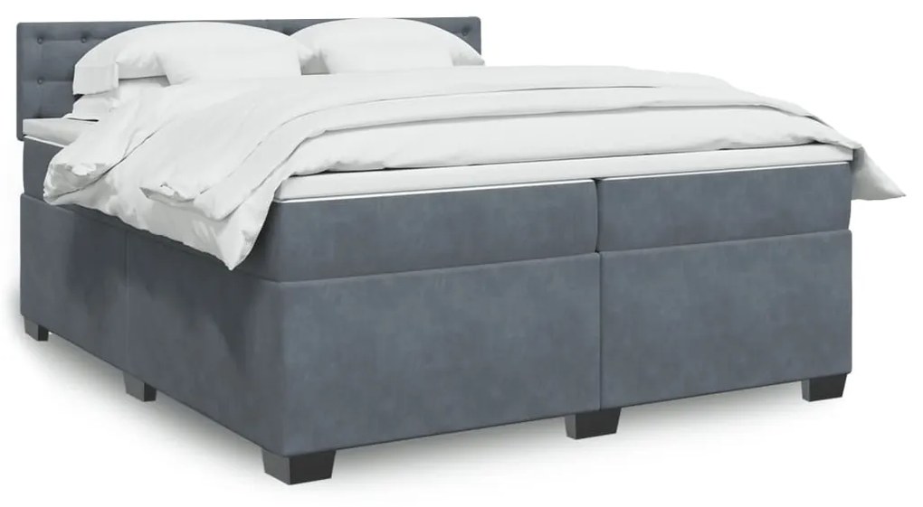 vidaXL Κρεβάτι Boxspring με Στρώμα Σκούρο Γκρι 200x200 εκ. Βελούδινο