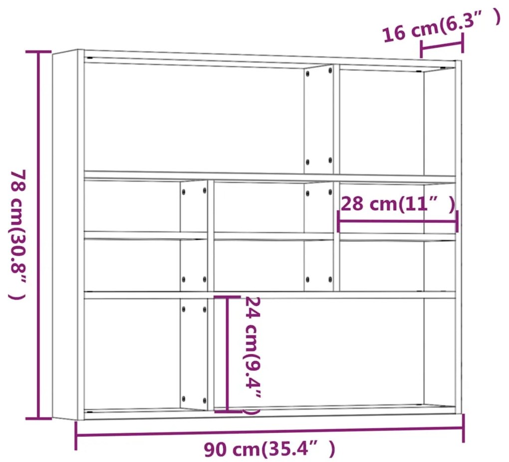 vidaXL Ραφιέρα Τοίχου Καπνιστή Δρυς 90x16x78 εκ. Επεξεργασμένο Ξύλο