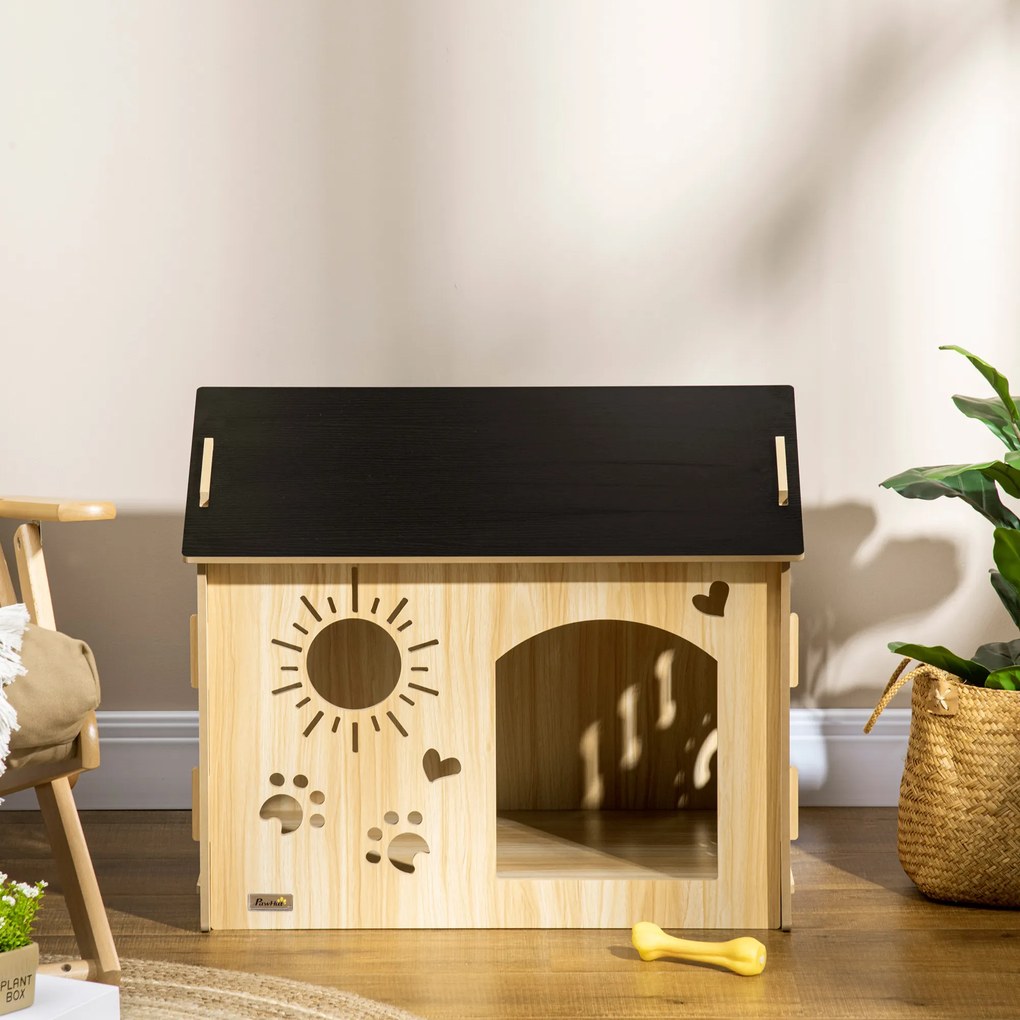 PawHut Σκυλοσπιτο, με αεραγωγούς, ανθεκτικό στις καιρικές συνθήκες, υλικό ξύλου, Μαύρο+Χρώμα ξύλου, 69 x 50 x 58,5 cm