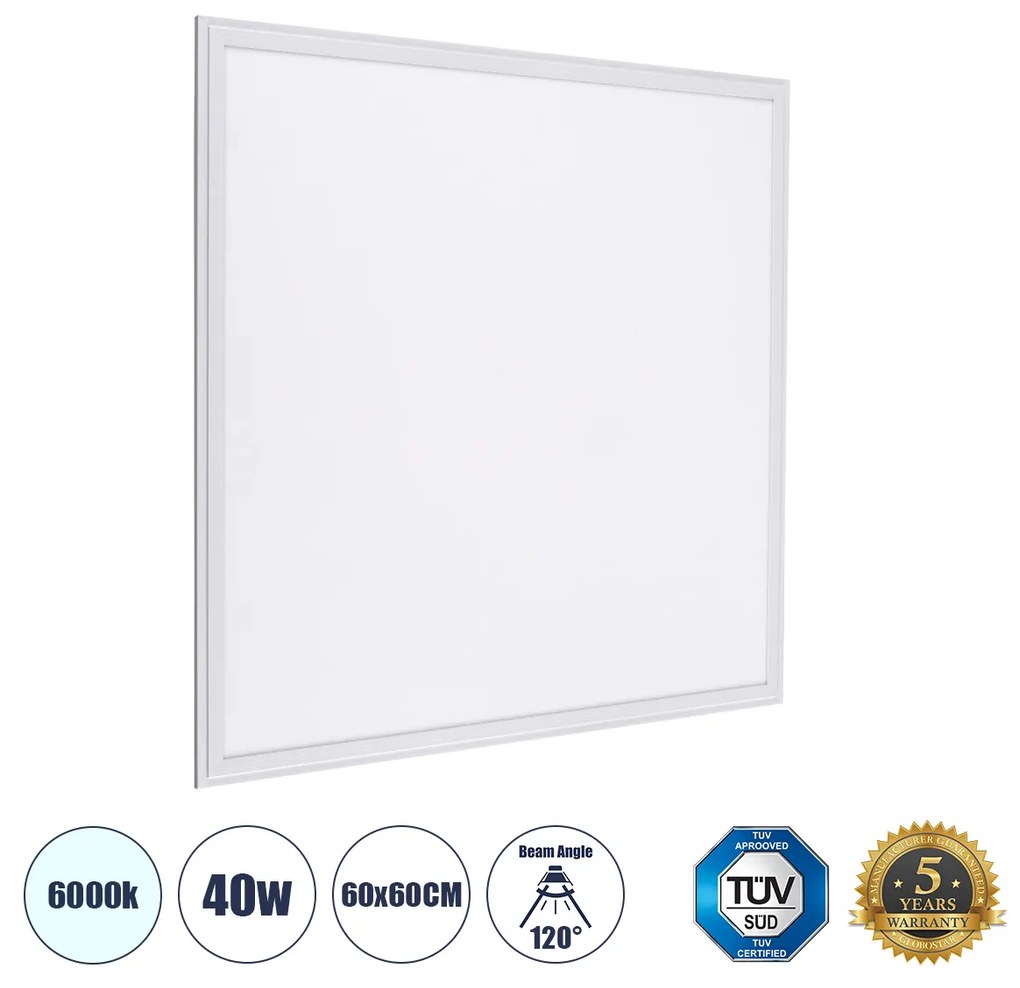 GloboStar® 60206 Χωνευτό LED Panel Milky Super Slim 60x60cm 40W 4000lm 120° CRI≥80Ra UGR<19 AC 220-240V IP20 Μ60 x Π60 x Υ1.5cm - Ψυχρό Λευκό 6000K - TÜV Certified Driver - 5 Years Warranty