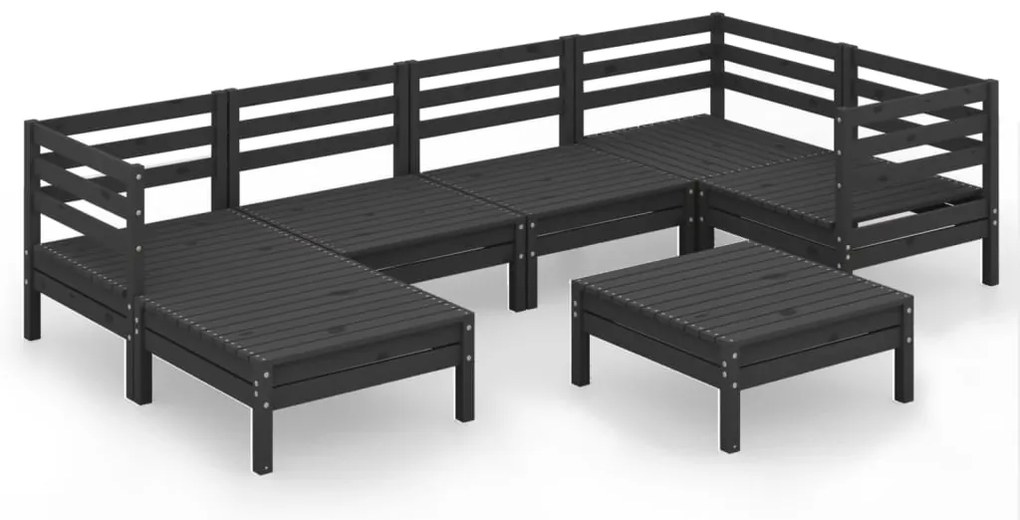 vidaXL Σαλόνι Κήπου Σετ 7 Τεμαχίων Μαύρο από Μασίφ Ξύλο Πεύκου