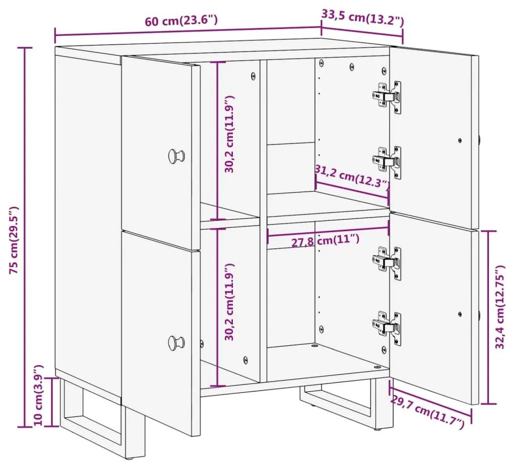 Βοηθητικό Έπιπλο Καφέ/Μαύρο 60x33,5x75 εκ. Μασίφ Ξύλο Μάνγκο - Καφέ