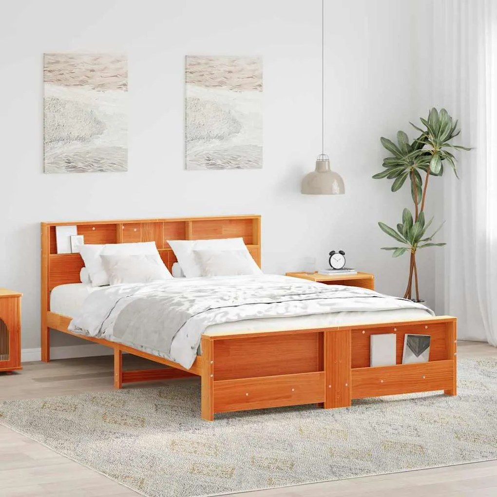 vidaXL Σκελετός Κρεβατιού Καφέ κεριού 150 x 200 cm Μασίφ ξύλο πεύκου