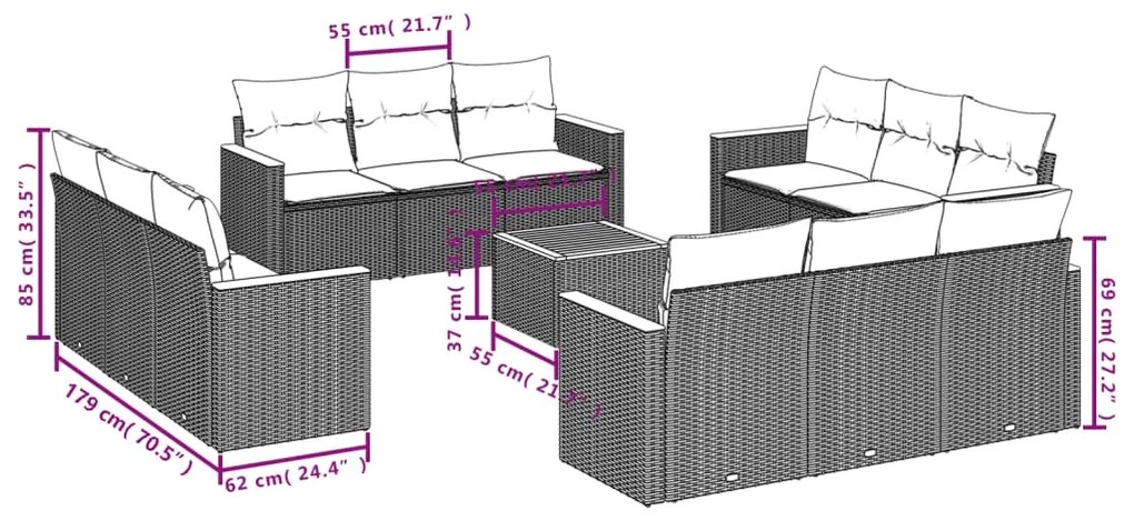 vidaXL Σετ Καναπέ Κήπου 13τεμ Μπεζ Συνθ. Ρατάν με Μαξιλάρια
