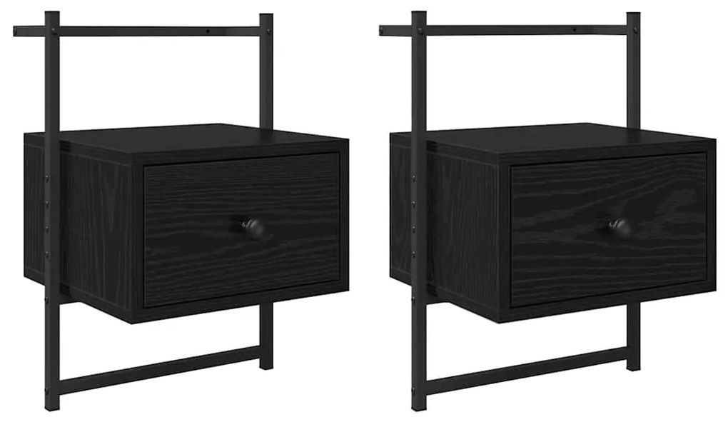 vidaXL Κομοδίνο 2 pcs Μαύρη Οξυά 35 x 30 x 51 εκ. Επεξεργασμένο ξύλο