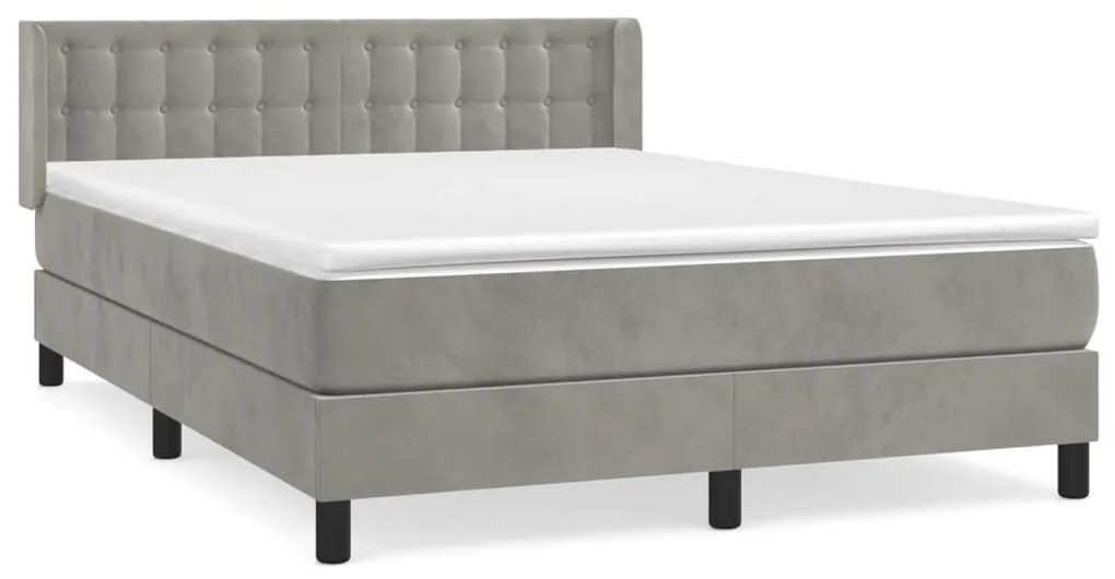 Κρεβάτι Boxspring με Στρώμα Ανοιχτό Γκρι 140x190 εκ. Βελούδινο - Γκρι