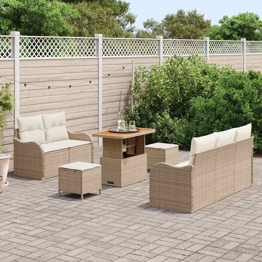 vidaXL Σετ Καναπέ Κήπου Ρυθμιζόμενο ύψος 8 pcs Μπεζ συνθετικό ρατάν