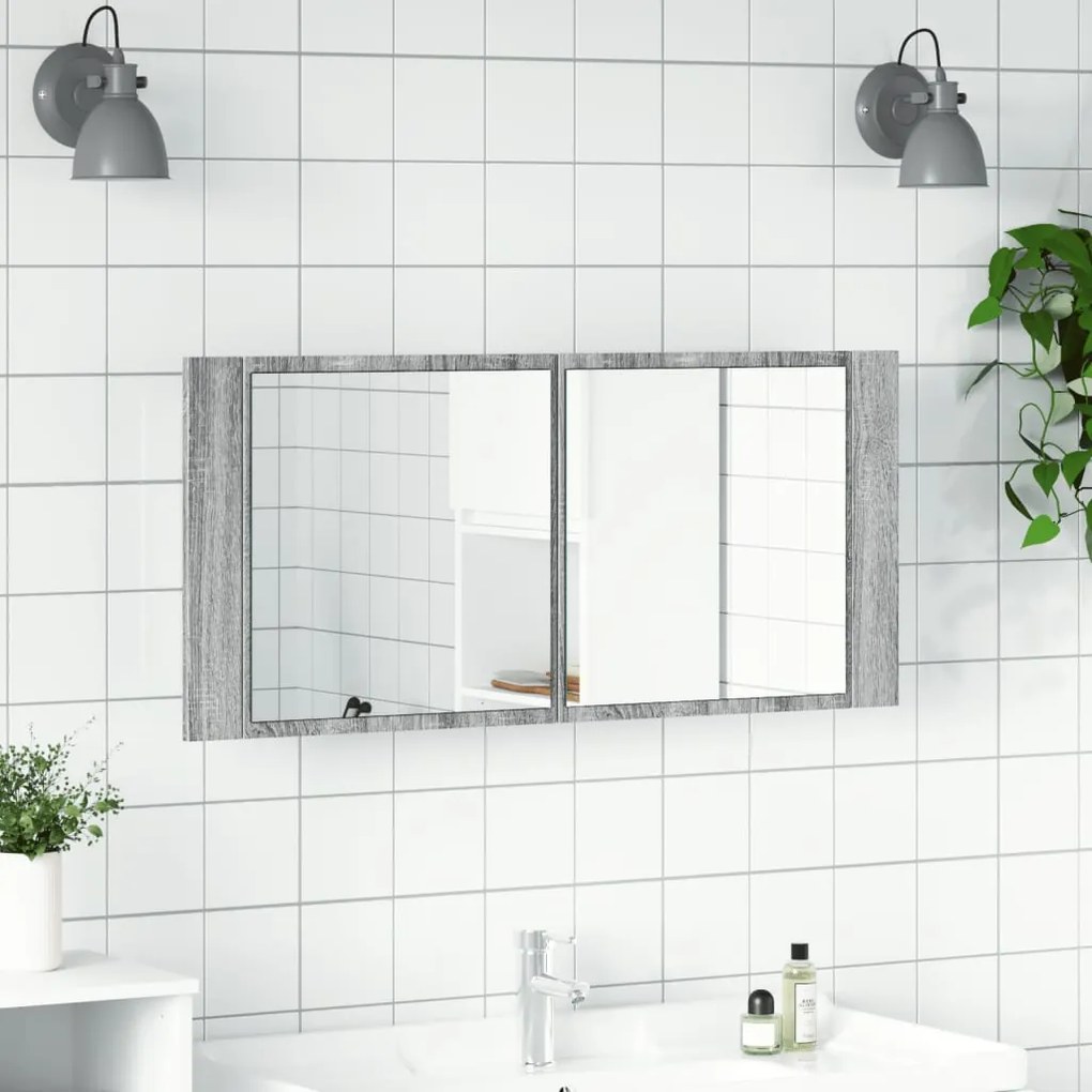 Ντουλάπι Μπάνιου με Καθρέφτη / LED Γκρι Sonoma 100x12x45 εκ. - Γκρι