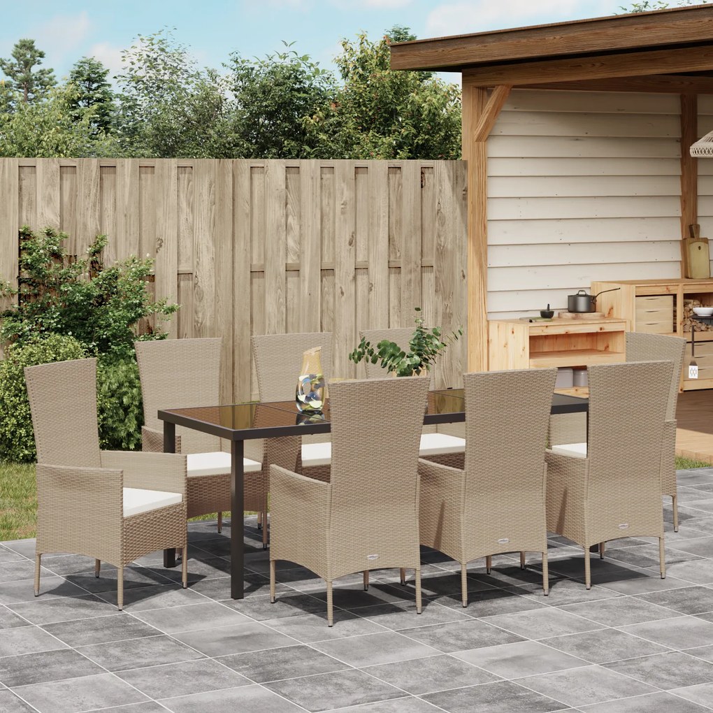vidaXL Σετ Γευμάτων Κήπου 9 pcs Μπεζ Μαύρο 200 x 80 x 73 εκ