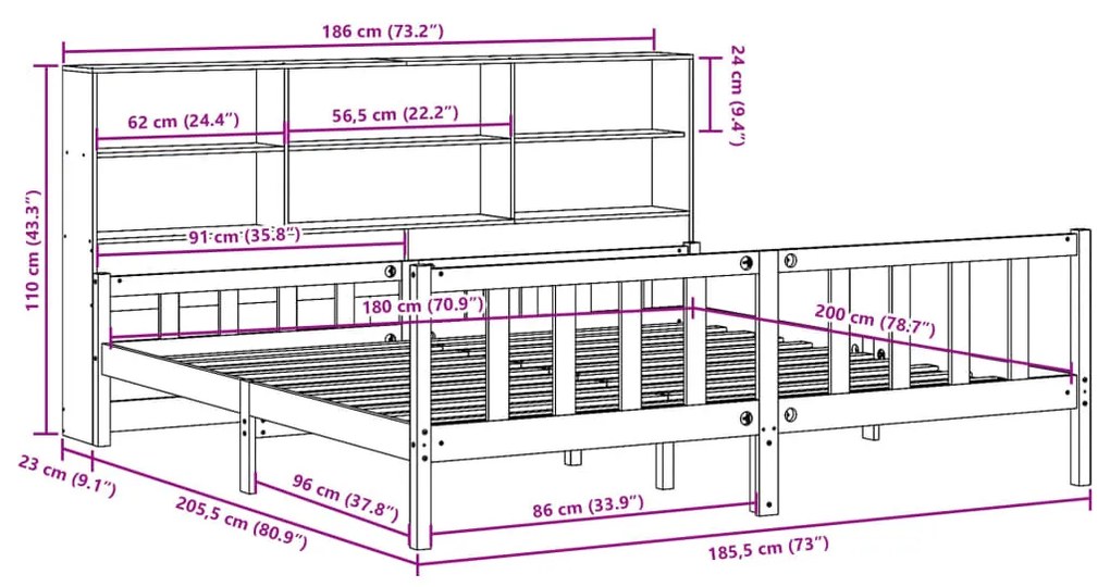 ΚΡΕΒΑΤΙ ΒΙΒΛΙΟΘΗΚΗ ΧΩΡΙΣ ΣΤΡΩΜΑ 180X200 ΕΚ ΜΑΣΙΦ ΞΥΛΟ ΠΕΥΚΟΥ 3322139