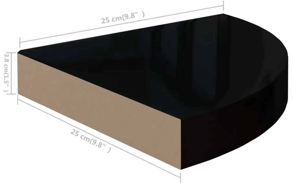 Ράφια Τοίχου Γωνιακά 4 Τεμ. Γυαλιστερό Μαύρο 25x25x3,8εκ. MDF - Μαύρο