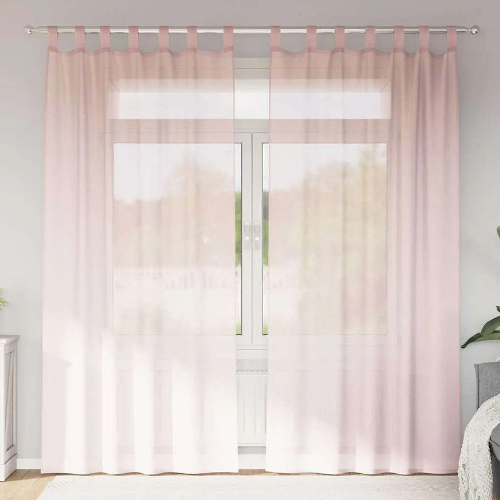 vidaXL Voile κουρτίνες με τσέπες ράβδου 2 τεμάχια Ανοιχτό Ροζ