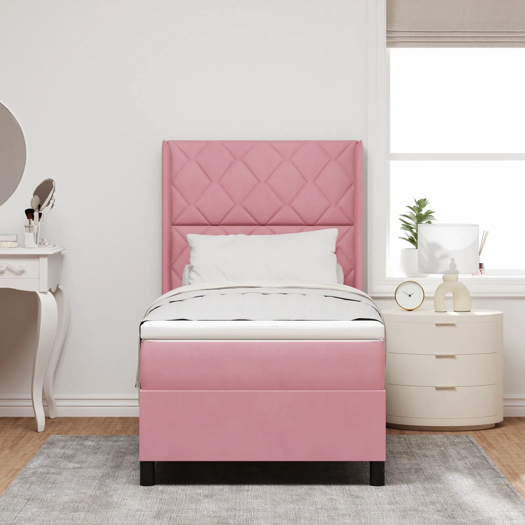 vidaXL κρεβάτι box spring με στρώμα Ροζ 90x190 εκ Βελούδο