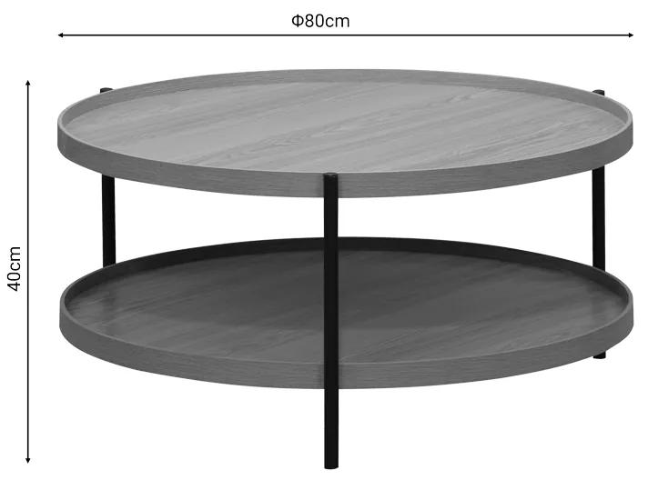 Τραπέζι σαλονιού Portogie pakoworld mdf φυσικό-μέταλλο μαύρο Φ80x40εκ