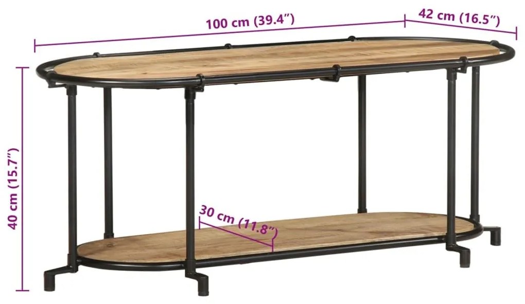 Έπιπλο Τηλεόρασης 100x42x40 εκ. Μασίφ Ακατέργ. Ξύλο Μάνγκο - Καφέ