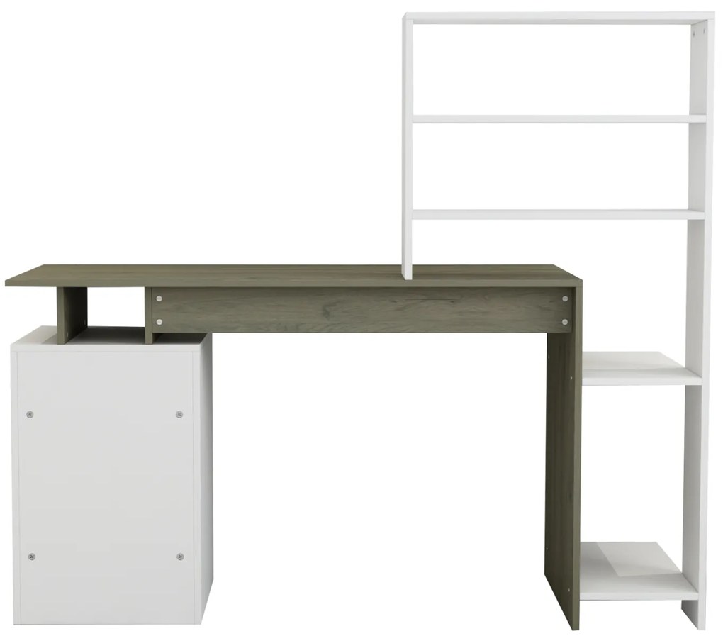 Γραφείο Με Βιβλιοθήκη Rochell Μελαμίνη Olive Grey Λευκό 146,3x55x128,8Υεκ