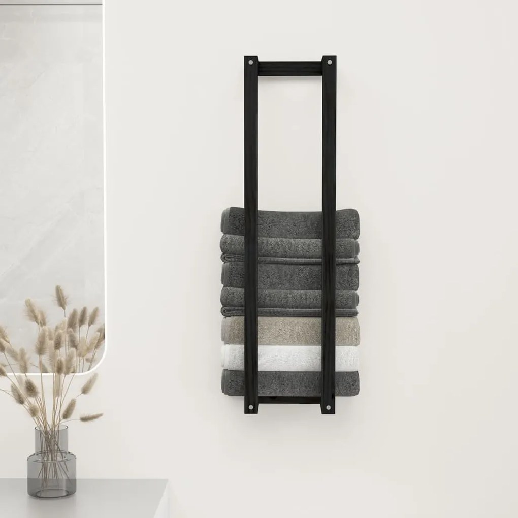 vidaXL Πετσετοκρεμάστρα Μαύρο 23 x 18 x 90 εκ. από Μασίφ Ξύλο Πεύκου