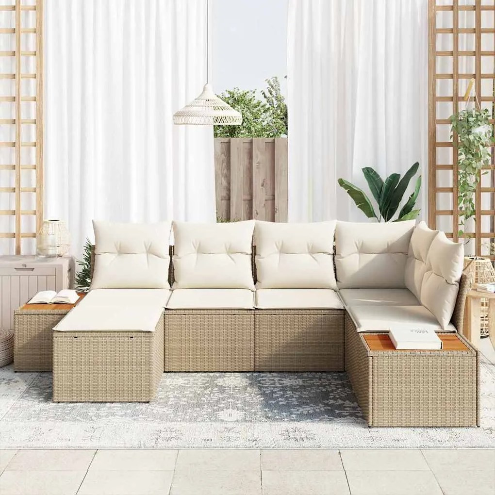 vidaXL Σετ Καναπέ Κήπου με μαξιλάρι 6 pcs Μπεζ Πολυ ράταν