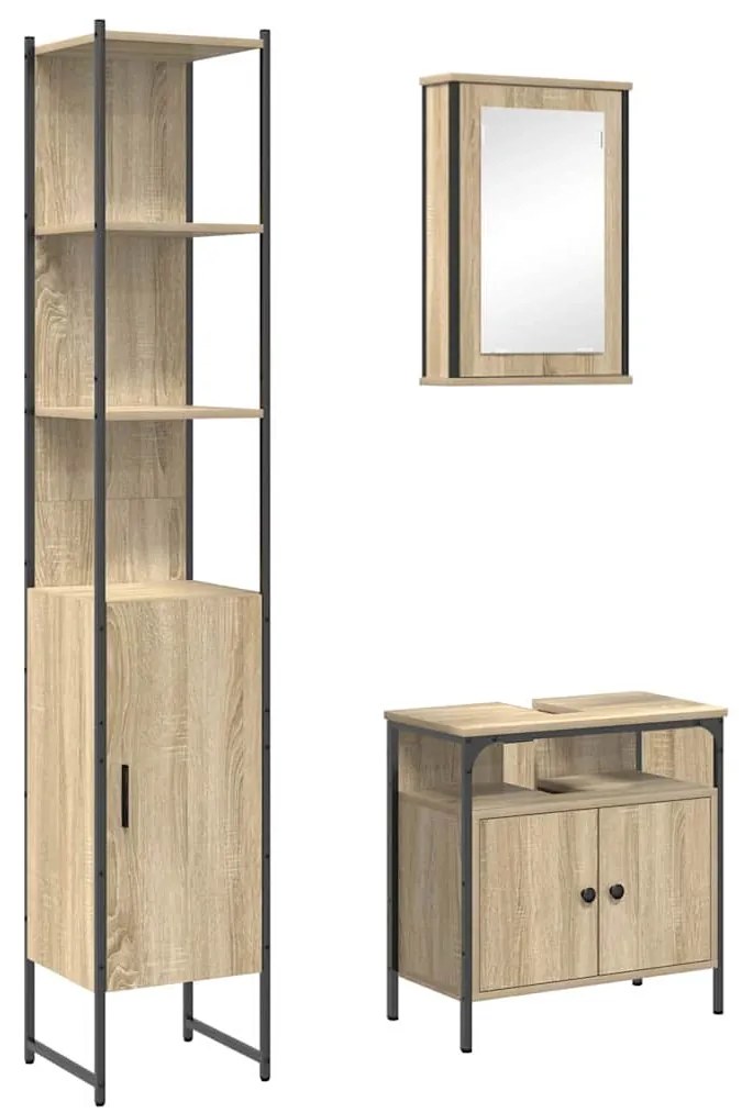 vidaXL Σετ Επίπλων Μπάνιου 3 pcs Sonoma Δρυς 33 x 33 x 185.5 εκ