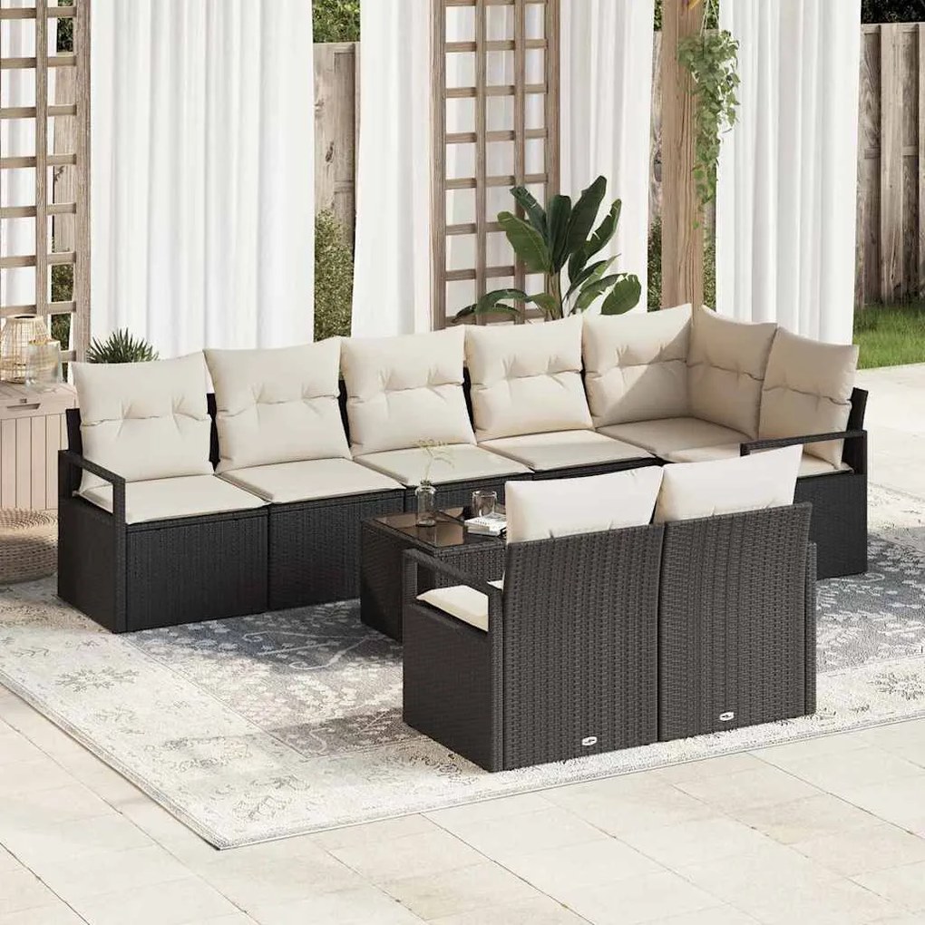 vidaXL Σετ Καναπέ Κήπου 9 pcs Καφέ, Κρέμα Πολυ rattan, βαμμένο ατσάλι
