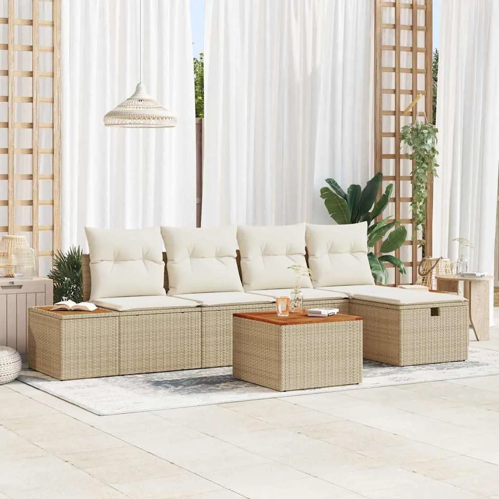 vidaXL Σετ Καναπέ Κήπου με μαξιλάρι 6 pcs Μπεζ Πολυ ράταν