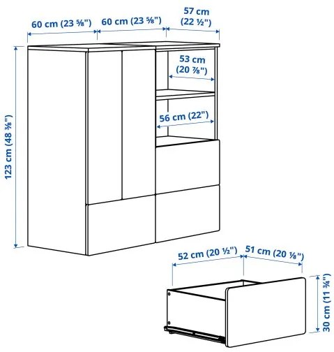 SMASTAD/PLATSA σύνθεση αποθήκευσης με 3 συρτάρια, 120x57x123 cm 995.499.05