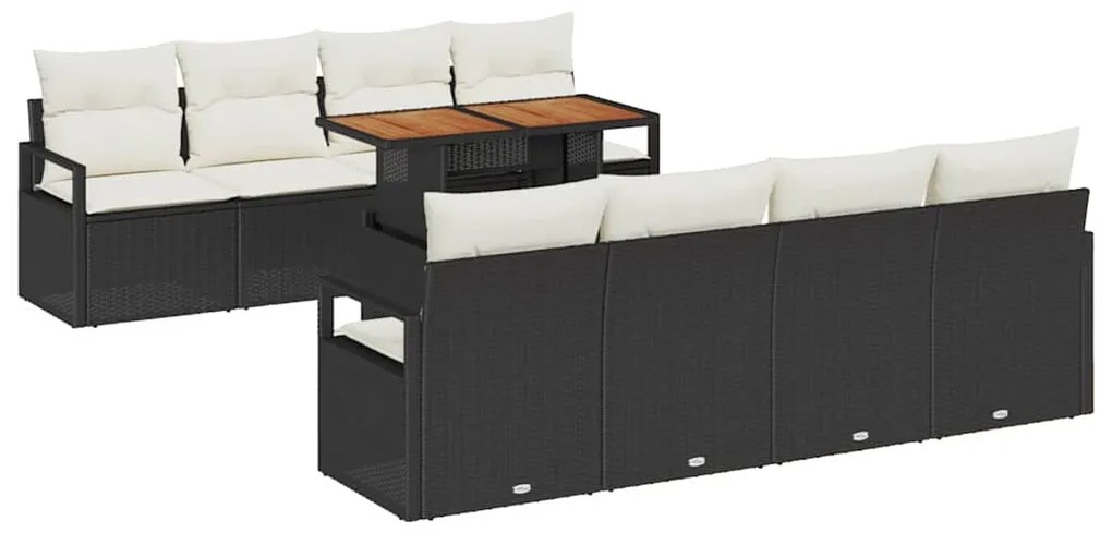 vidaXL Σετ Καναπέ Κήπου με αποθήκευση 9 pcs Μαύρο Πολυ ράταν