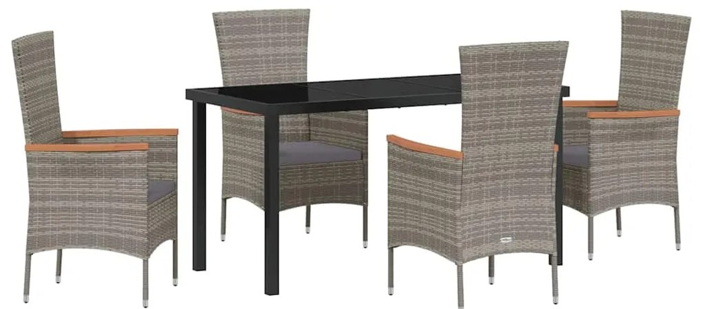 vidaXL Σέτ φαγητού για κήπο με μαξιλάρι 5 pcs Γκρι Πολυ ράταν