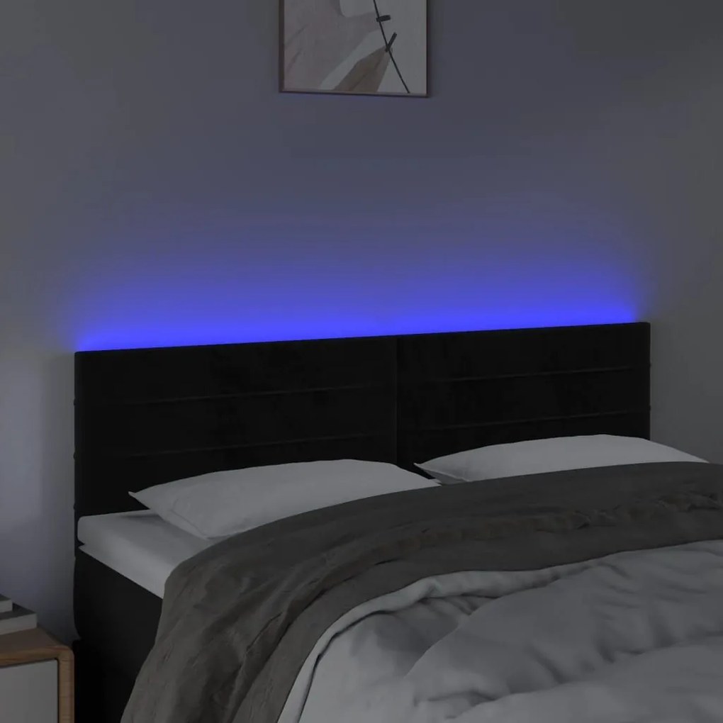 Κεφαλάρι Κρεβατιού LED Μαύρο 144x5x78/88 εκ. Βελούδινο - Μαύρο