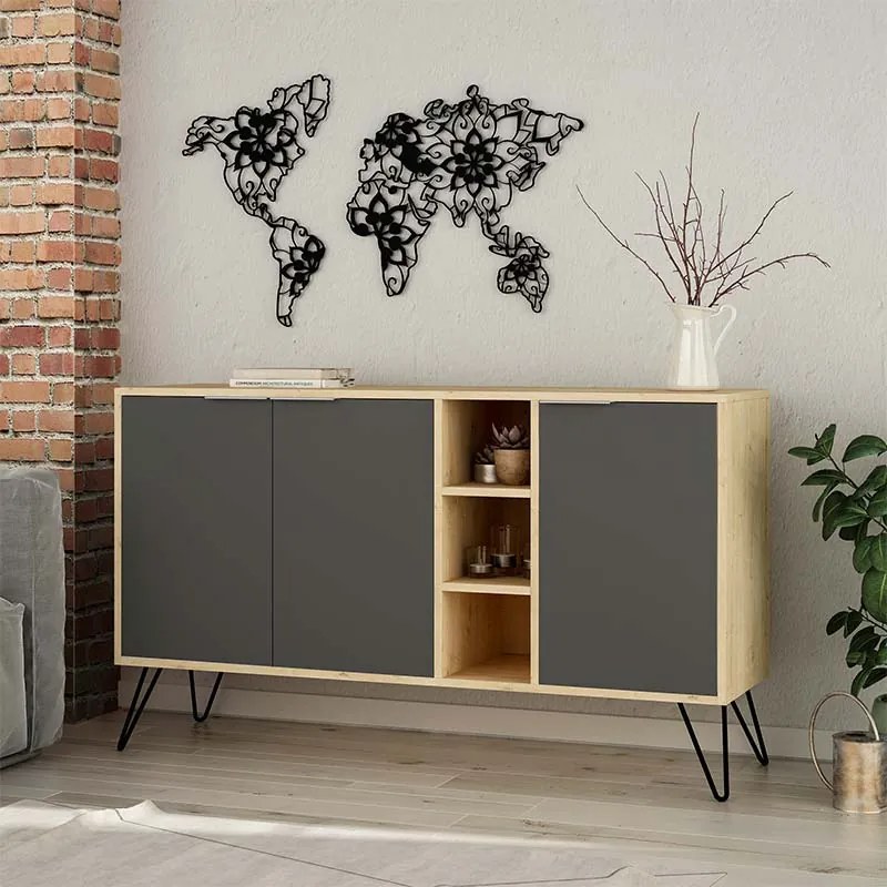 Μπουφές Clara pakoworld χρώμα light oak-ανθρακί 142x35.5x82εκ - 119-001063 - 119-001063