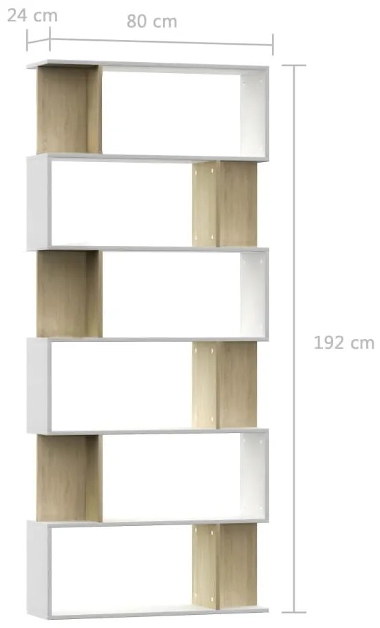 Βιβλιοθήκη/Διαχωρισ. Λευκό/Sonoma Δρυς 80x24x192 εκ Μοριοσανίδα - Πολύχρωμο