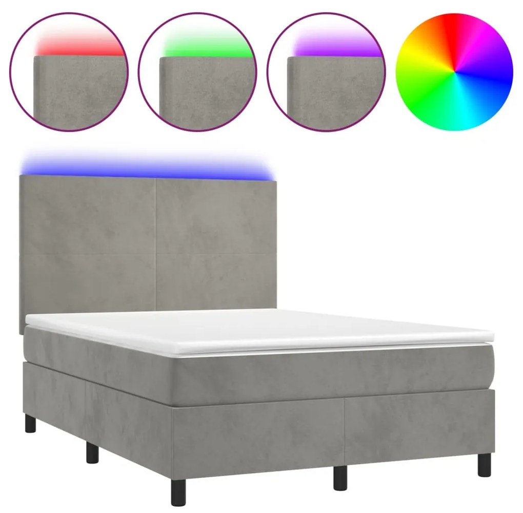 ΚΡΕΒΑΤΙ BOXSPRING ΜΕ ΣΤΡΩΜΑ&amp;LED ΑΝ. ΓΚΡΙ 140X190 ΕΚ. ΒΕΛΟΥΔΙΝΟ 3135999