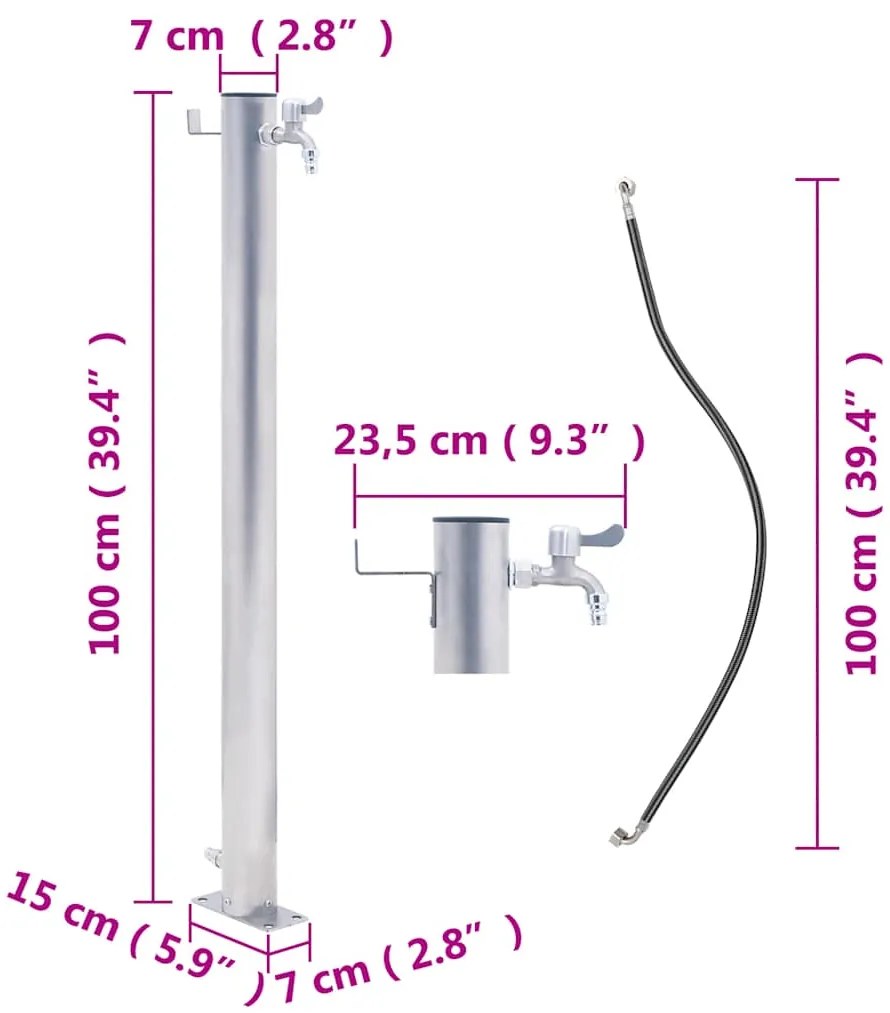 vidaXL Βρύση Δαπέδου Κήπου Στρογγυλή 100 εκ. από Ανοξείδωτο Ατσάλι